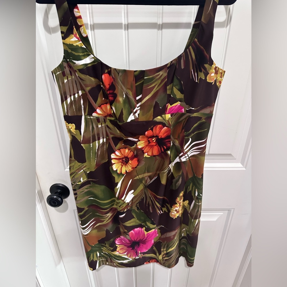 Connected brand. Tropical print on brown background size 14 dress